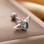 Blue & Silver / 1 Piece Simple Series Simple Heart Titanium Steel   Gold Color Material Zircon Women's Stud Earrings Picture3